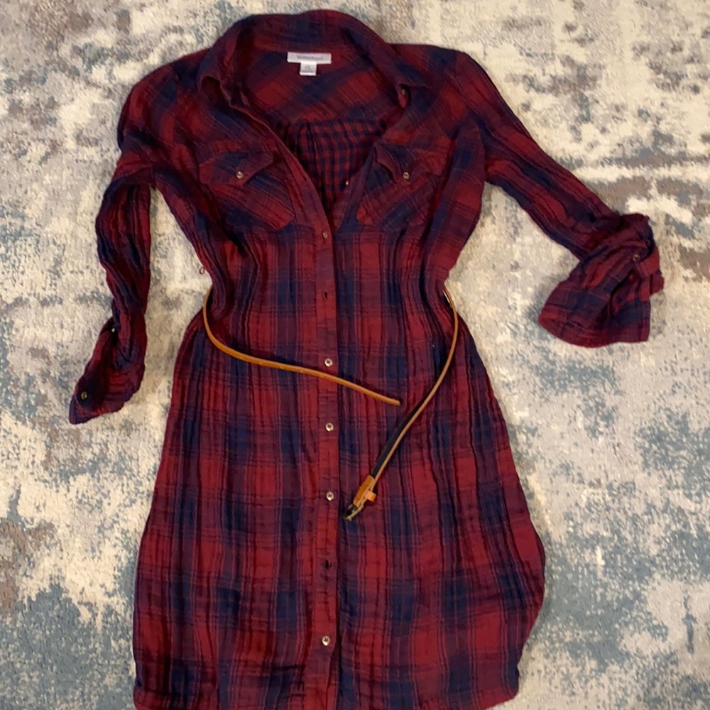 Plaid flannel maternity dress